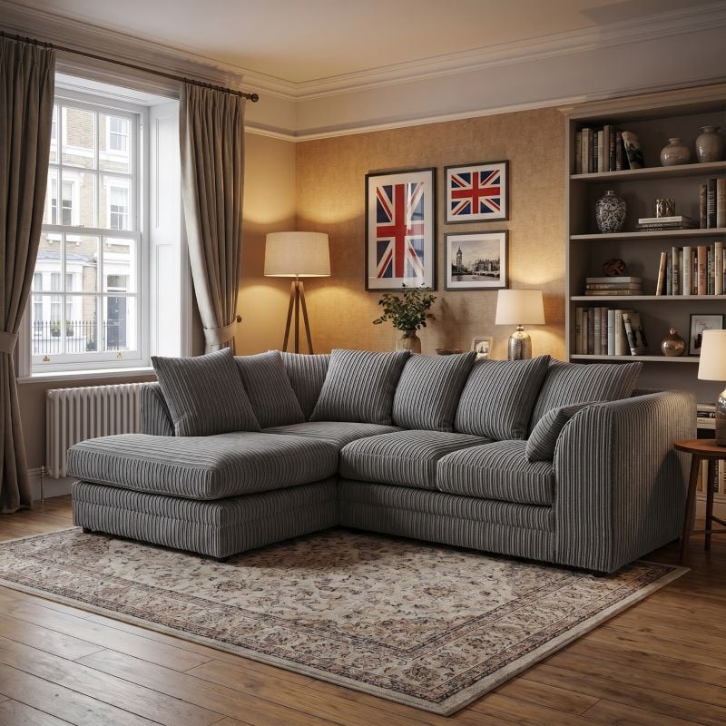 Dylan Corner 4 Seater Left Hand    Right Hand Facing l-Shape GREY Jumbo Cord Sofa