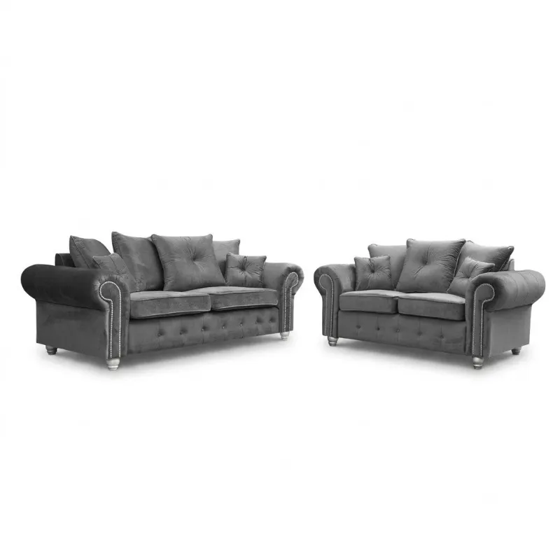 Ashwin 3/2 Seater Sofa Suite Plush velevt 3 Seater 2 Seater Grey Couch