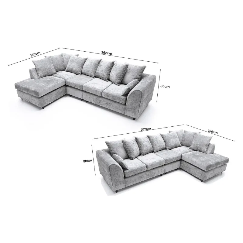 Corner Light Grey Chenille Alaska 5&6 Seater sofa Modular Left/Right Hand couch
