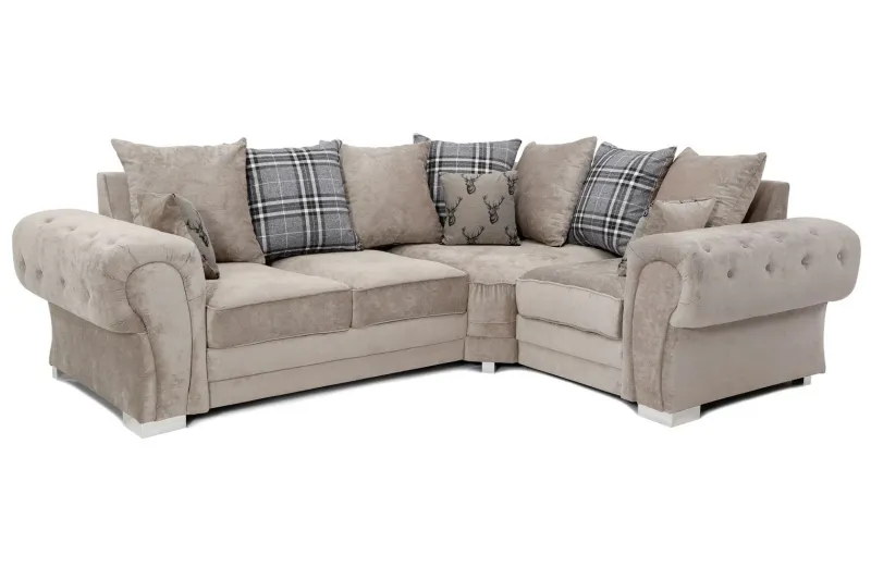 L Shaped 4 Seater Couch, Verona 2 C 1 Corner Sofa, Modular Dual Arm Corner Suites, Beige R/L Hand Couches, Soft Fabric Scatter Back Cushions Sofas for Living Room