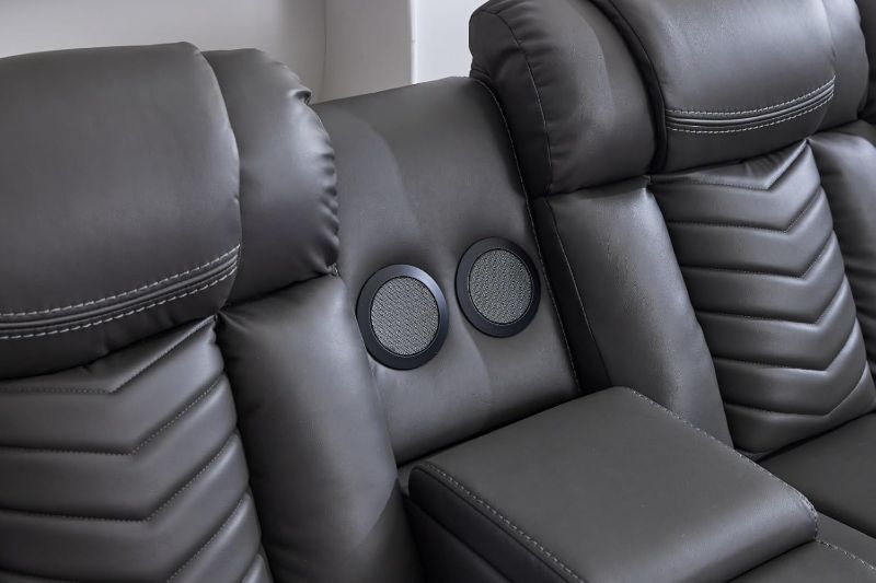 Premium Leather 5-Seater Electric Recliner Corner Sofa Featuring Bluetooth Speakers, LED Lighting, USB Charging, Cup Holders & Storage Compartments