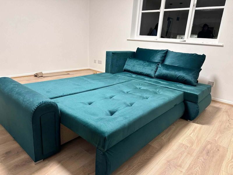 Berlin Left & Right Arm Sofa Bed Green Pulled Out Corner Sofa Bed