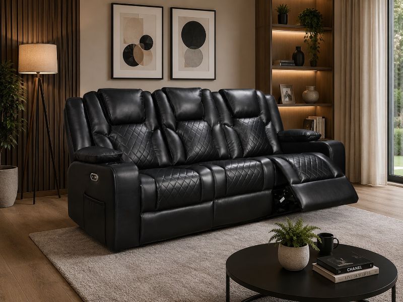 Electric Recliner 3+2 Sofa Set Orlando Black Leather | USB, LED and Cupholders