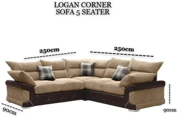 Modern Logan Corner Sofa 5 Seater – Premium Leather & Jumbo Cord | High Back Curved Arm Stylish L-Shape Sofa for Home