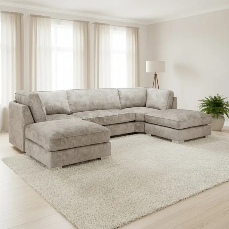 Modern Bishops Beige U-Shape Sofa Corner Couch , Sofa Bed with 2 Moveable Footstool