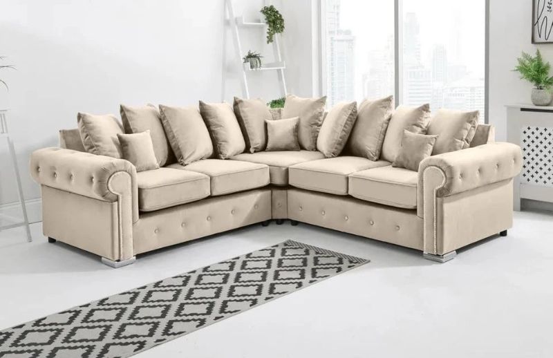 special offer Large Olympia corner sofa Plush Velvet Chesterfield Cream  Sofa Set