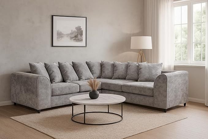 Alaska Light Grey Corner Settee – Dual Arm 2C2 Modular Scatter Back Couch – Soft Upholstered Sectional Sofa Suite for Living Room