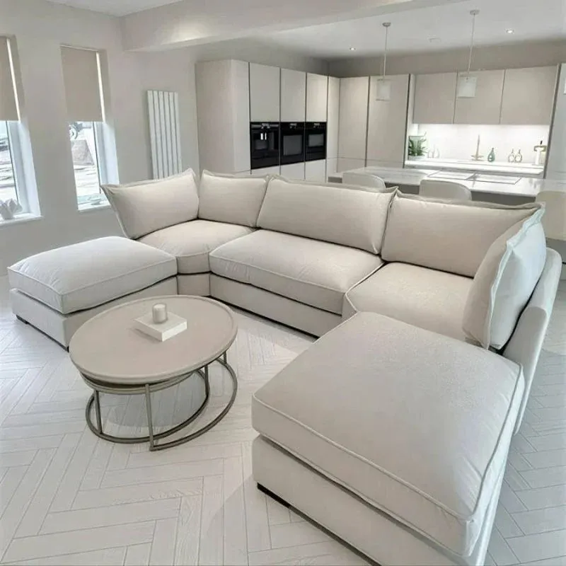 Bishop Cream Plush Velvt Sectional Sofa – Modern U-Shape Living Room Comfort Set