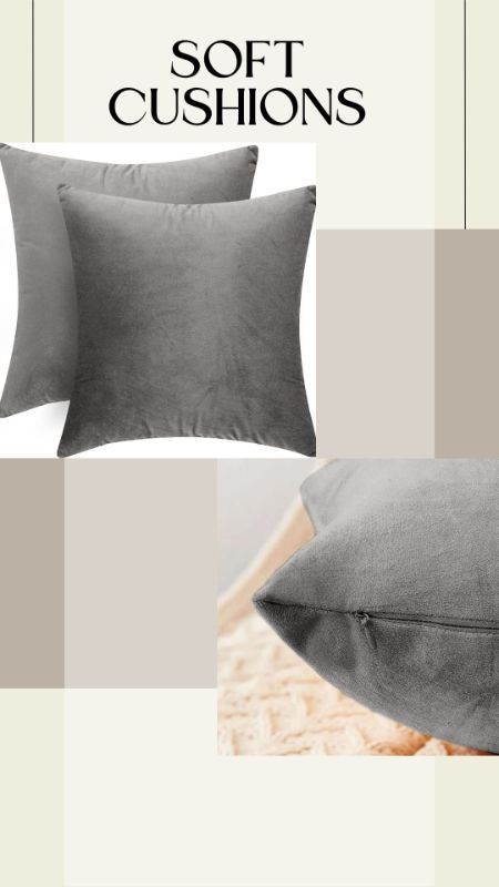 Pack of 1 2 3 4 Plush Velvet Cushion with Covers Light Grey Soft Sofa Pillows UK