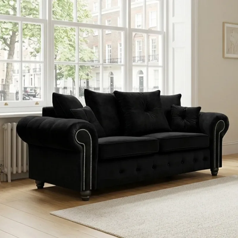3 Seater Sofa Nicole Chesterfield Black Couch