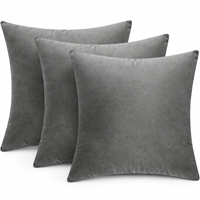 Pack of 1 2 3 4 Plush Velvet Cushion with Covers Light Grey Soft Sofa Pillows UK