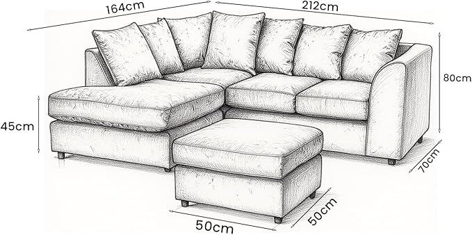 Mink Crushed Velvet Corner Sofa with Footstool  Memory Foam Cushions – Modern Sectional Sofa for Living