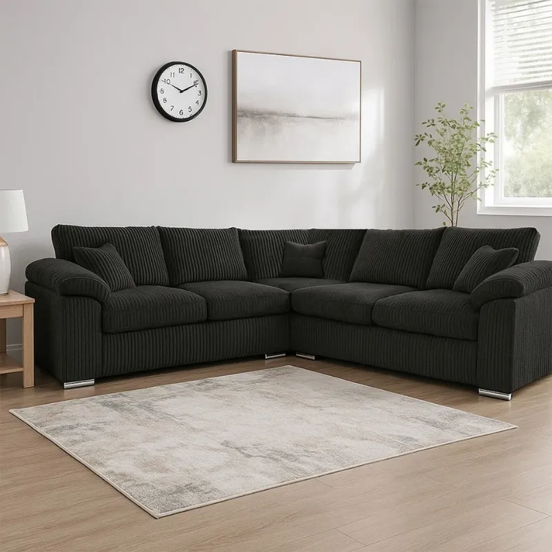 5 Seater Full Back Sofa Jumbo Cord Corner L-Shape Couch