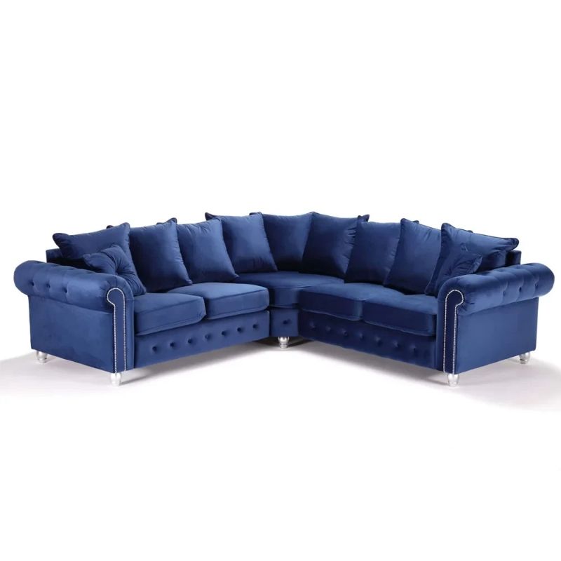 Ashwin Blue 2C2 Corner Sofa Sectional Couch l-Shape Sofa Suite