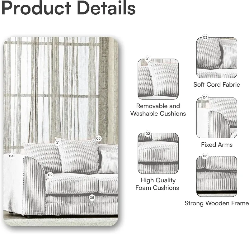 Cream Corner Jumbo Cord Couch L shape Settee Scatter Back Left/Righ Hand Facing