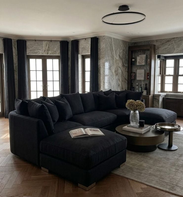 U-Shape | Bishop Black Corner Sofa | Large Luxury Fabric Corner Sofa Suite with Deep Comfortable Seating