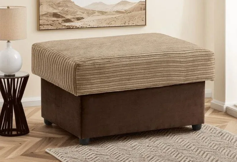 Logan Jumbo Cord Square Footstool Beige/Brown