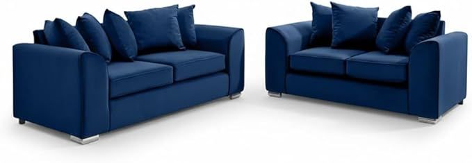 Victoria Modern Plush Velvet 3 + 2 Sofa Suite Blue