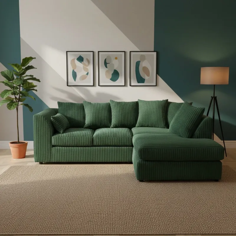 Jumbo Cord Modern l-Shape 4 Seater Sofa Suite Left & Right Hand Corner Couch