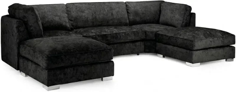 Chenille Black Bishop Large U-Shape Sofa