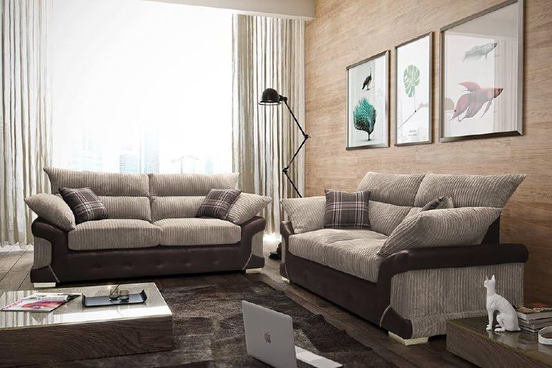 Logann 3+2 Sofa,  Beige  3 and 2 Seater Sofa Suite - Contemporary Lounge Sofa Set