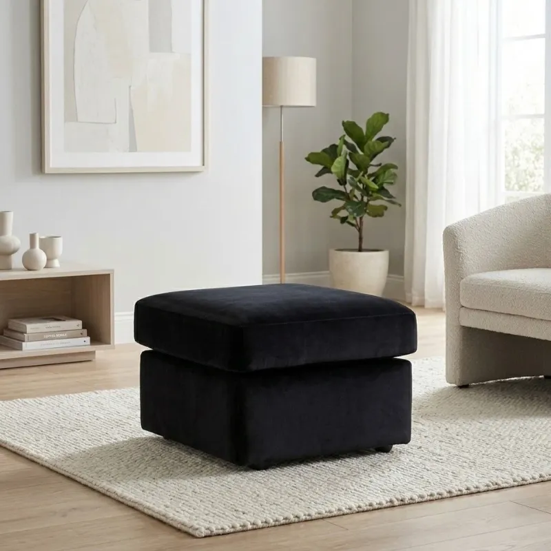 Black Plush Velvet Footstool
