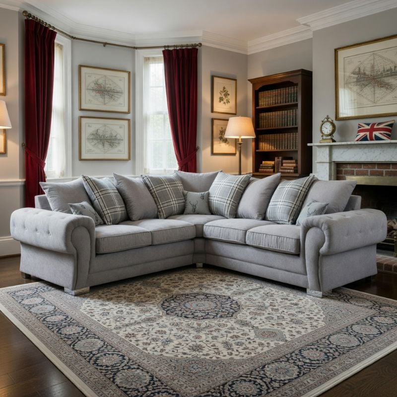 Verona 2C2 Corner Sofa | Dual Arm 5  Seater Couch | Scatter Back GREY Corner Sofa for Living Room