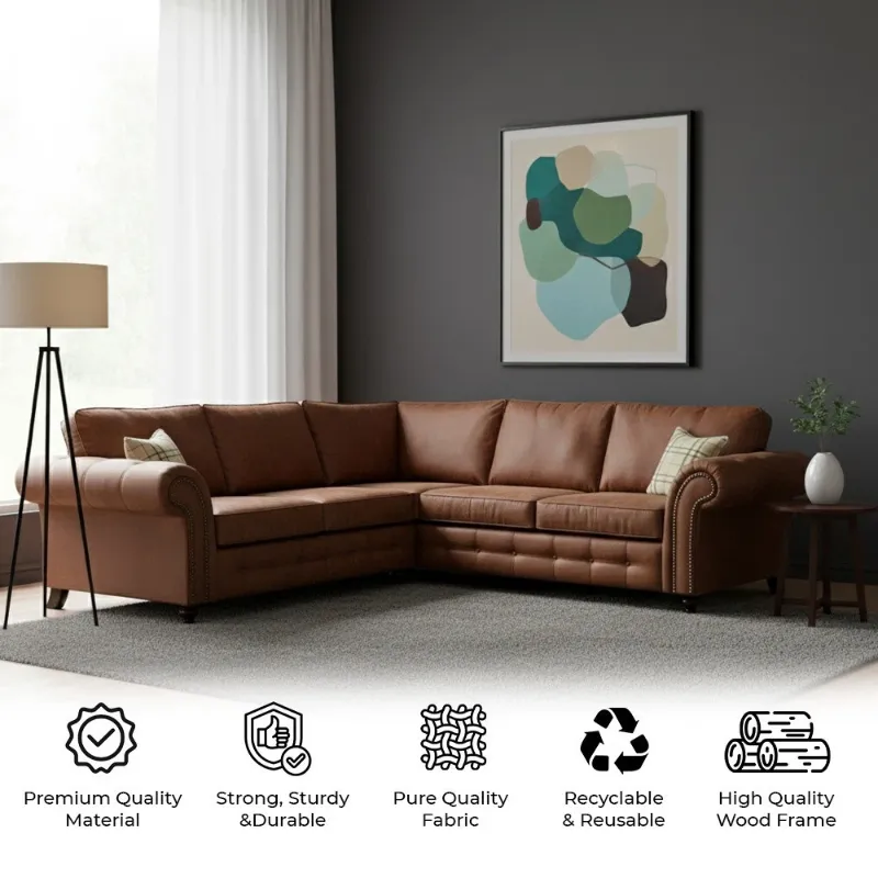 Oakland Suede Leather Brown 2c2 Corner Sofa~ Chesterfield Couch