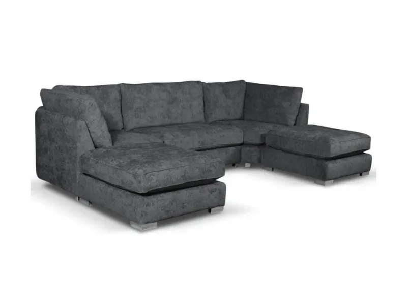 Large Grey U shape Corner Sofa 7 Seater Modular Couch Detachable Footstool