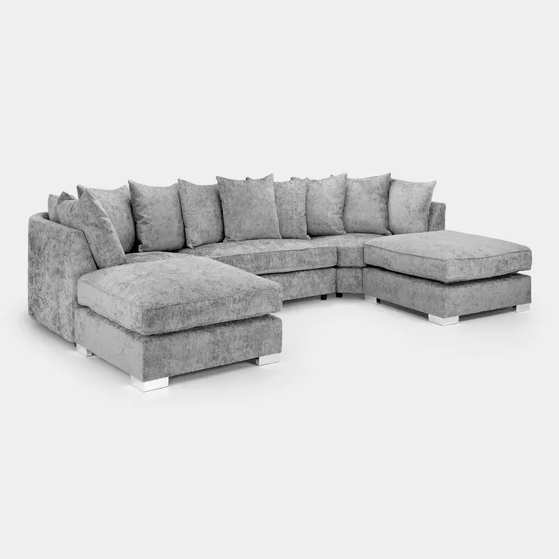 Modern Grey Alaska Large U Shape Corner Sofa with Moveable Footstool Family Couch