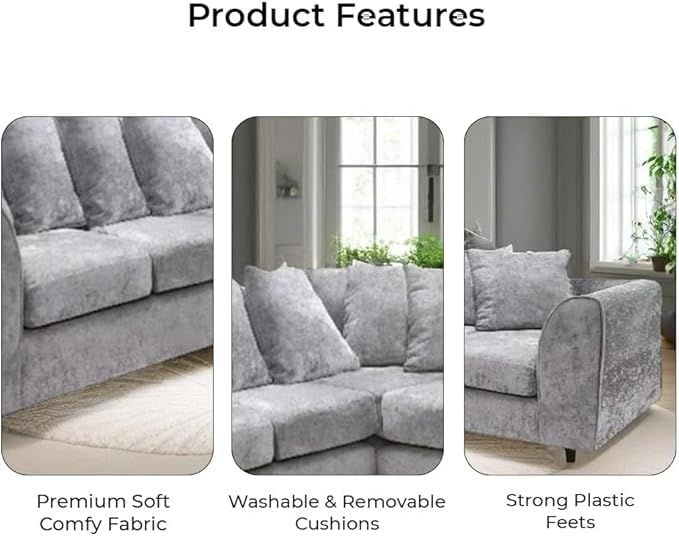 Alaska Light Grey Corner Settee – Dual Arm 2C2 Modular Scatter Back Couch – Soft Upholstered Sectional Sofa Suite for Living Room
