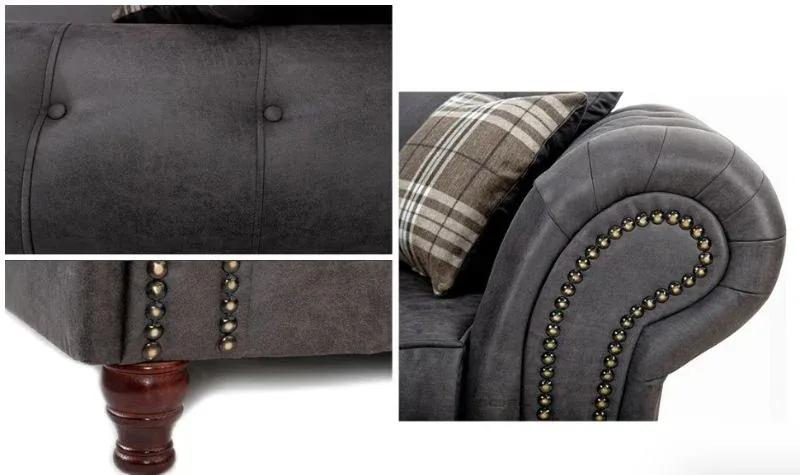 Oakland Black Faux Leather Chesterfield Corner Sofa - High Back Cushion Sofa for Living Rooms