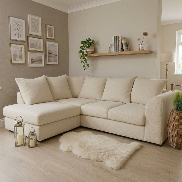 Soft 4 Seater Teddy Fabric Couches Left/Right Hand Sofas - Scatter Back Deep Couch for Living Room