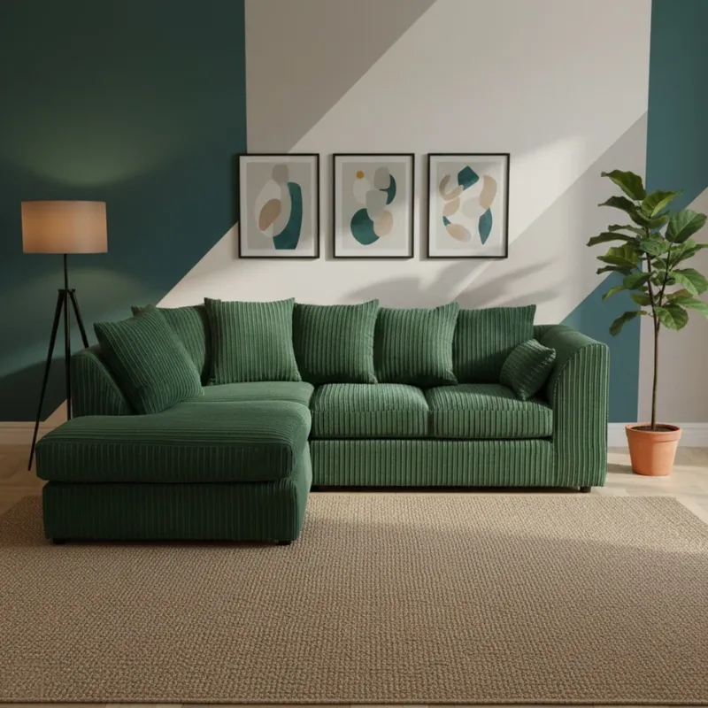 Jumbo Cord Modern l-Shape 4 Seater Sofa Suite Left & Right Hand Corner Couch
