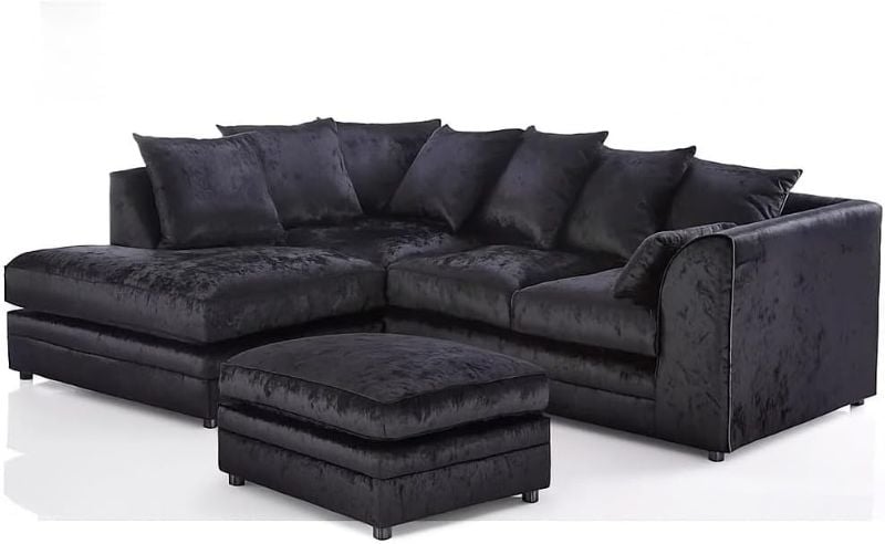 Black Cheswick Corner Sofa Sectional Modular Couch Left/Right Hand with Footstool