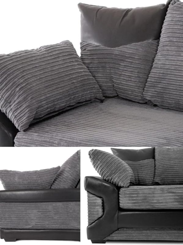 Jumbo Cord Corner Sofa - Modern 3&2 Seater Suites Black & Grey Scatter Back Couches