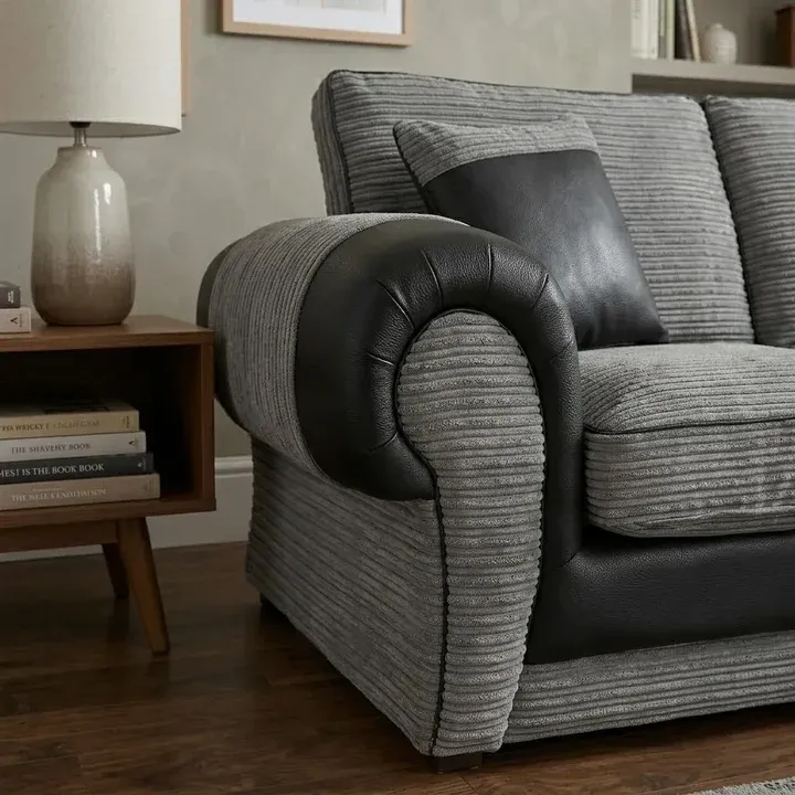 Tango Corner Sectional Couch Jumbo Cord 3 2 Seater Sofa Grey/Beige Arm Chair