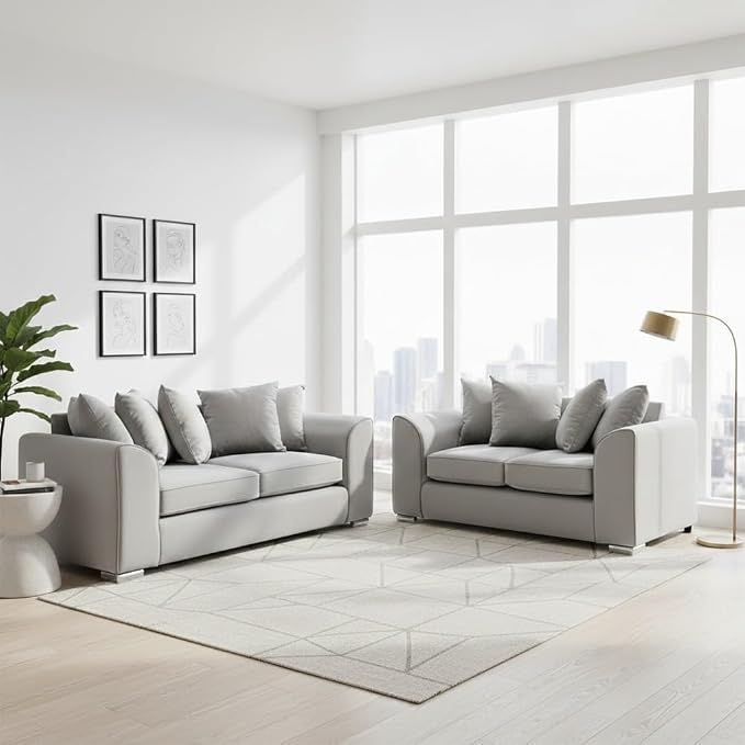 3 Seater 2 Seater Modern Sofa Suite Light Grey