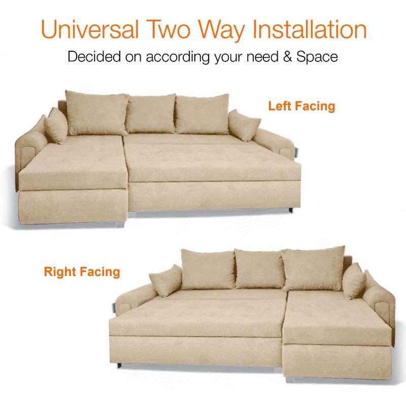 Berlin Large Corner Sofa l-Shape Beige  Pulled Out Bed wih Storage