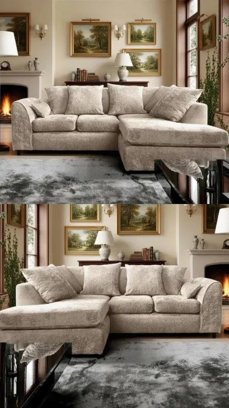 Corner Chenille L-shaped 4 Seater Sofa Modern Left right Hand Beige Couch