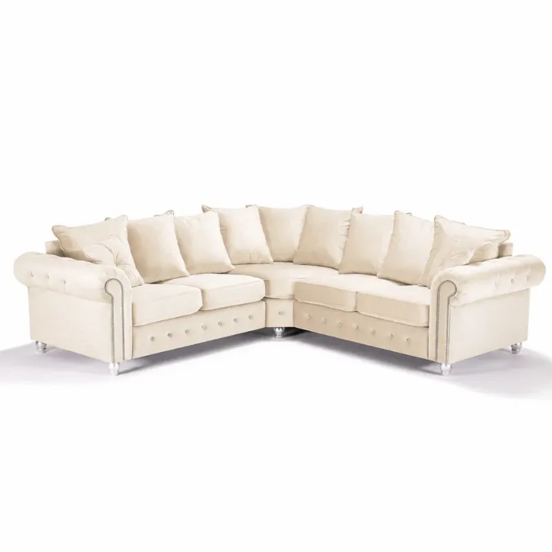 Cream Ashwin Corner 2C2 Sofa Suite Chesterfield 2 Seater 3 Seater Sofa Set Scatter Back