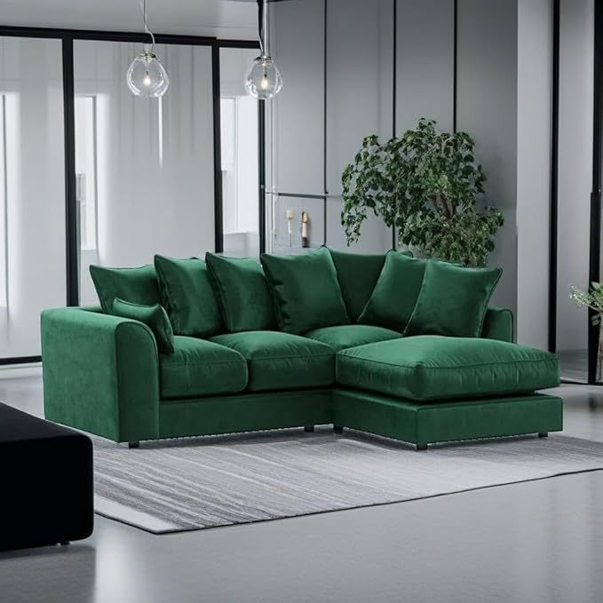 Brooklyn Plush Velvet Corner Sofa – Luxury 4 Seater L-Shape Sofa Suite with Premium Fiber Filled Cushions, Modern Deep Seating & Right or Left Hand Facing  for Living Rooms