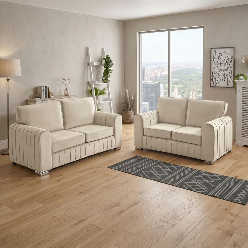 Lofty Lilly Sofa's 3 Seater 2 Seater Cream Sofa Set Moder Plush Velvet Couches