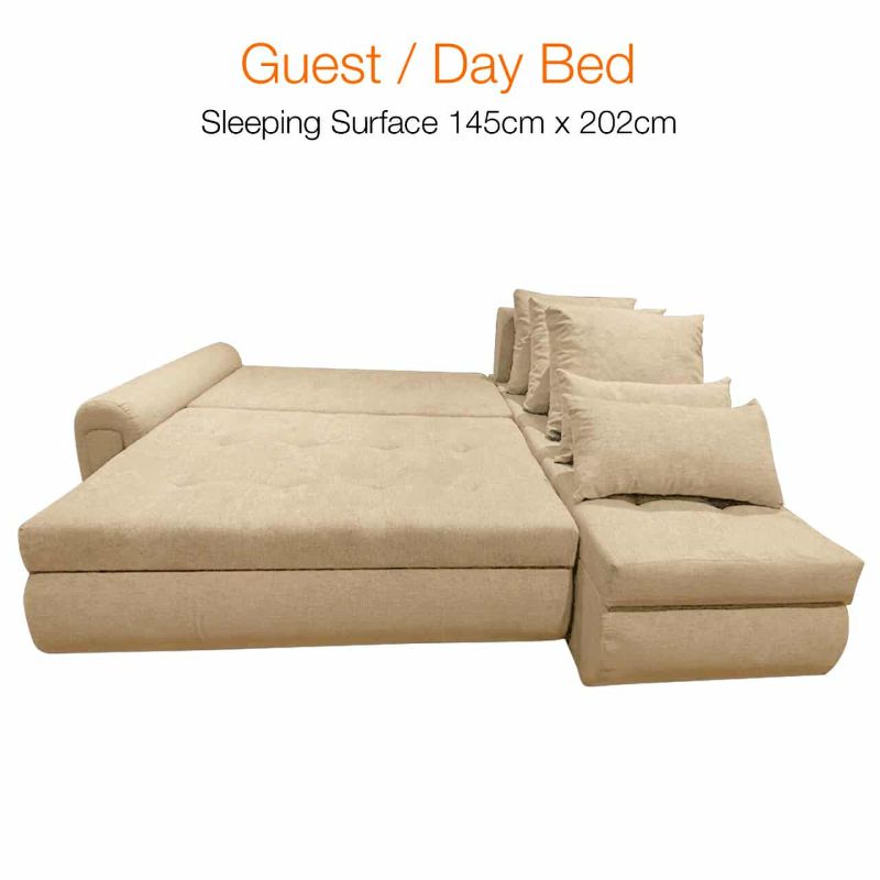 Berlin Large Corner Sofa l-Shape Beige  Pulled Out Bed wih Storage