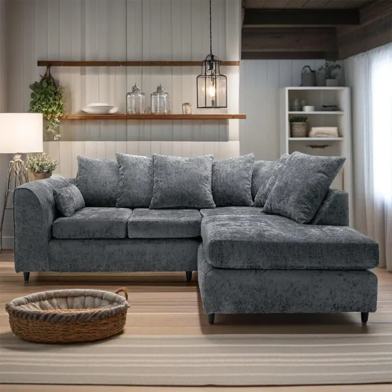 Dark Grey Alaska Fabric Corner Sofa Sectional l-Shape Left/Right Hand Sofa Suite
