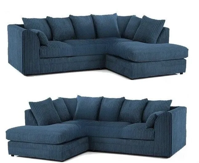 Mid Night Modern Blue Couch Jumbo Cord Soft Fabric 4 Seater Sofa Suite Right/Left Hand Facing