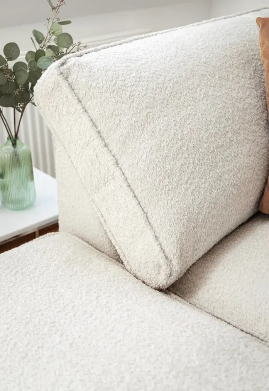 Spacious U-Shape Modular Sofa – Cream Teddy Fabric Corner Suite with Full Back Cushions
