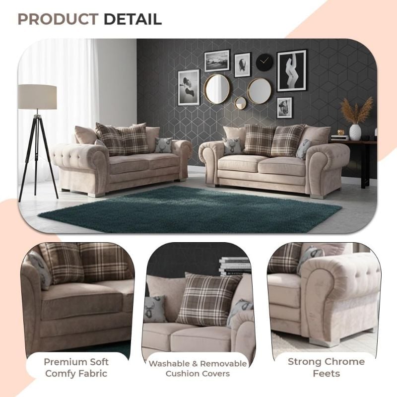 Classic Neutral Beige Sofa Suite 3+2 Seater Set Verona Style  Modular Sofa 2 and 3 Seater Sofa Sets
