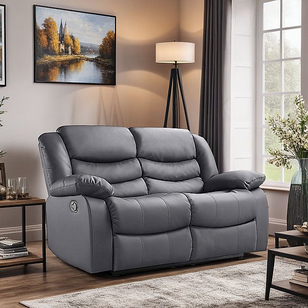 Roma light Grey Leather Recliner Sofa 3+2 Seater Set Couch With Cup Holders