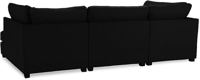 Black Carnaby Plush Velvet  Cinme U-Shape Corner Couch Moveabe Footstool